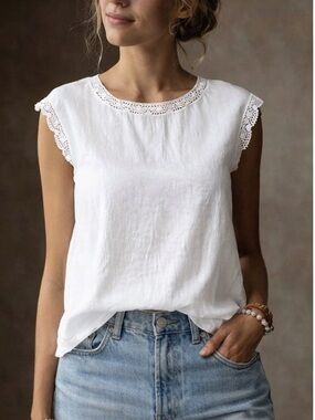 White Lace Trim Tank | Minimal Boho Anthropologie Inspired